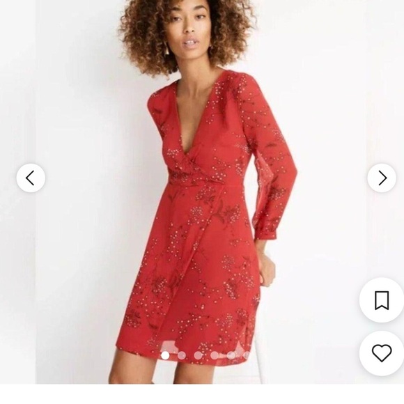 Madewell Red Longsleeve Floral Pattern Mini Dress - Picture 2 of 11